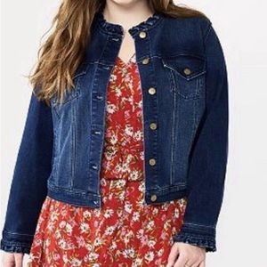 Draper James Ruffle Trim Gold Hardware Dark Wash Denim Jean Jacket Size XXL